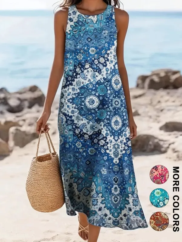Women's Casual Dress with a Round Neck Sleeveless Featuring Paisley Pattern Print Leisure Bohemian Trendy V-neck Ankle-length — image 10