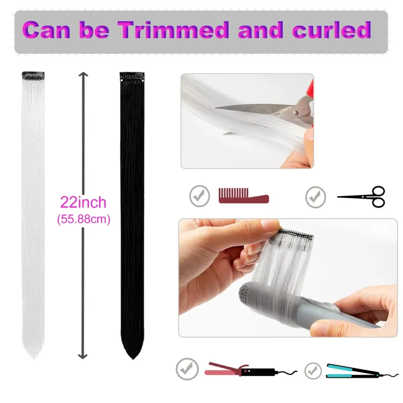 8Packs Colored Synthetic Hair Extensions 22 Inch Straight Clip-In on Party Christmas Black Friday K-pop New Year Gift Hair — image 5