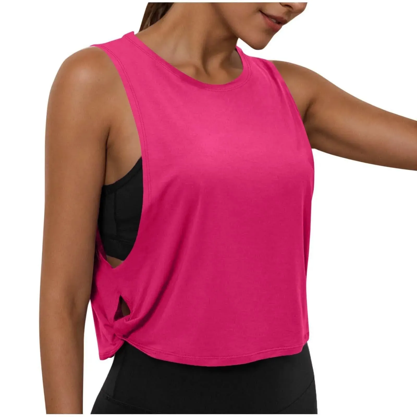 Women Sleeveless Yoga Tops Athletic Vest Breathable Blouse Cover Up Gym Workout Cool T-Shirt Running Short Tank Crop Top — image 8