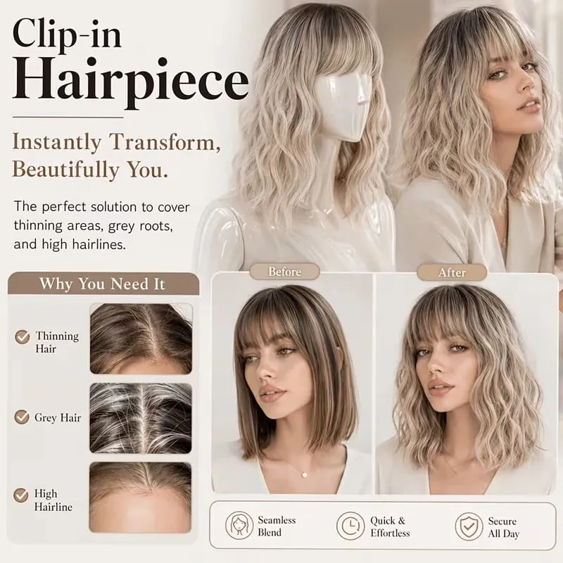 14Inch Synthetic Short Bobo Wavy Curly Topper Hair Extension Scalp-Covering Clip-In for Thinning Hair Women Daily Use — image 6