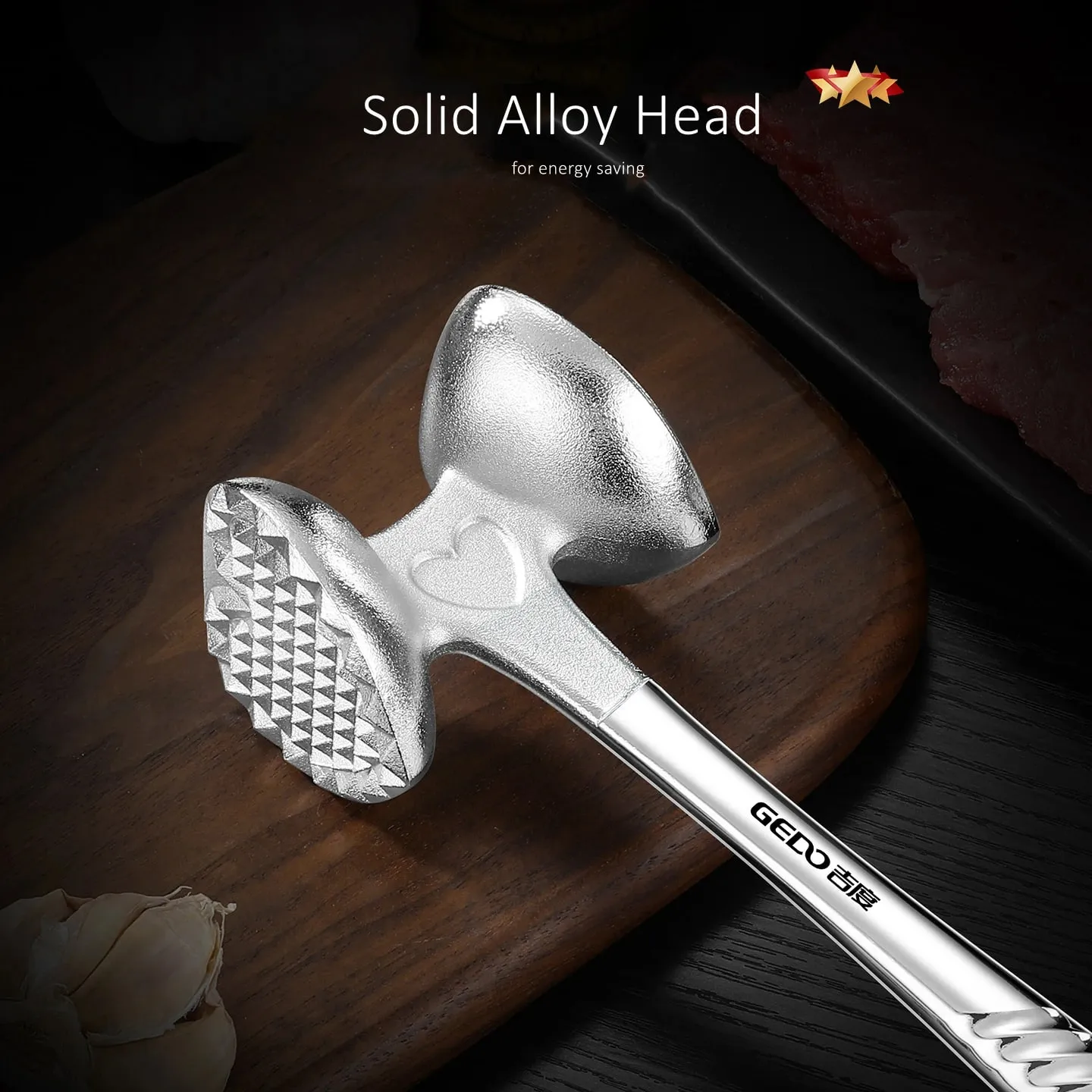 LFGB Certification Solid Alloy Meat Mallet 30° Tilt Ergonomic Strike Surface Steak Tenderizer Efficient Kitchen Cooking Tool