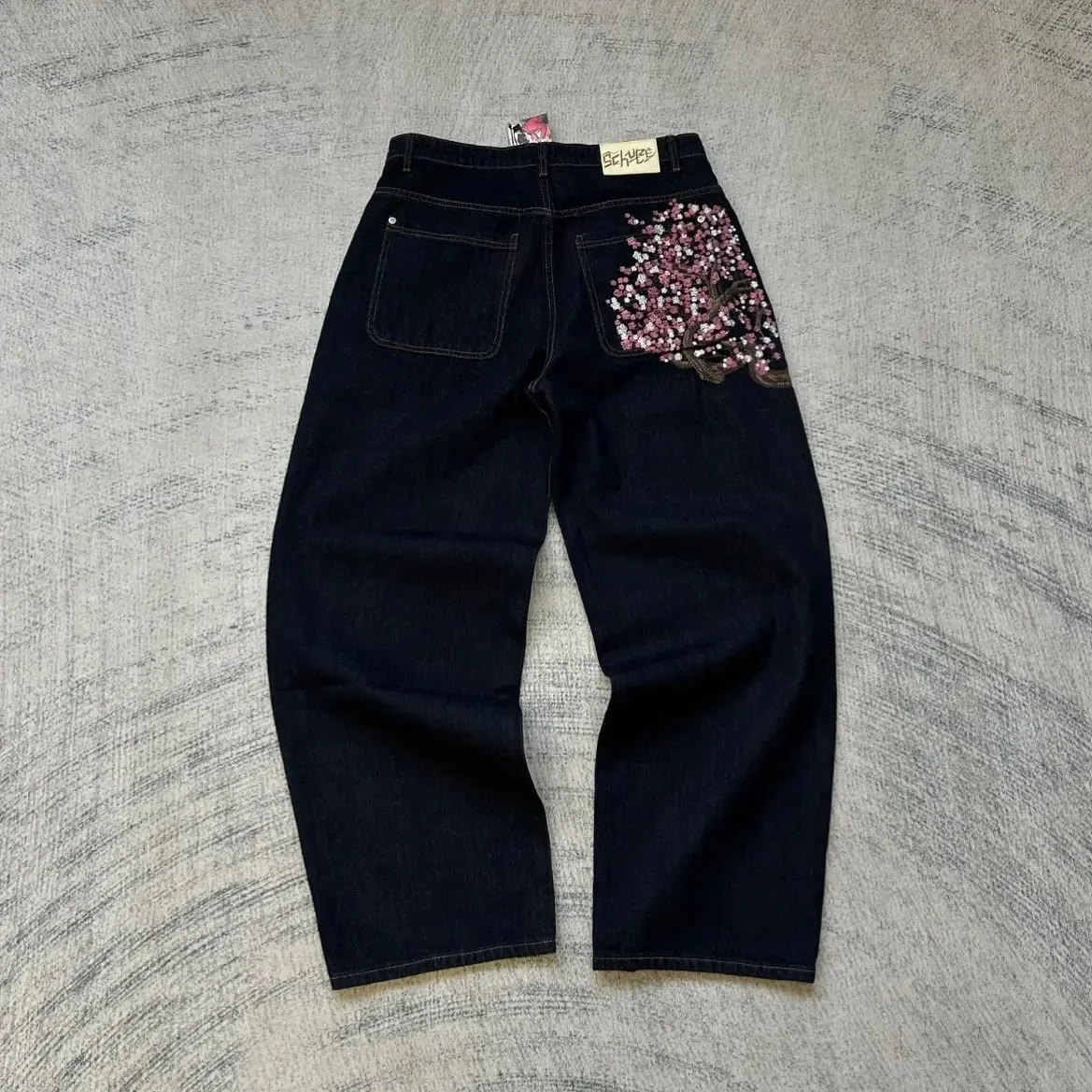 High street coated micro-flare jeans American retro heavy industry men and women black gothic retro casual loose jeans