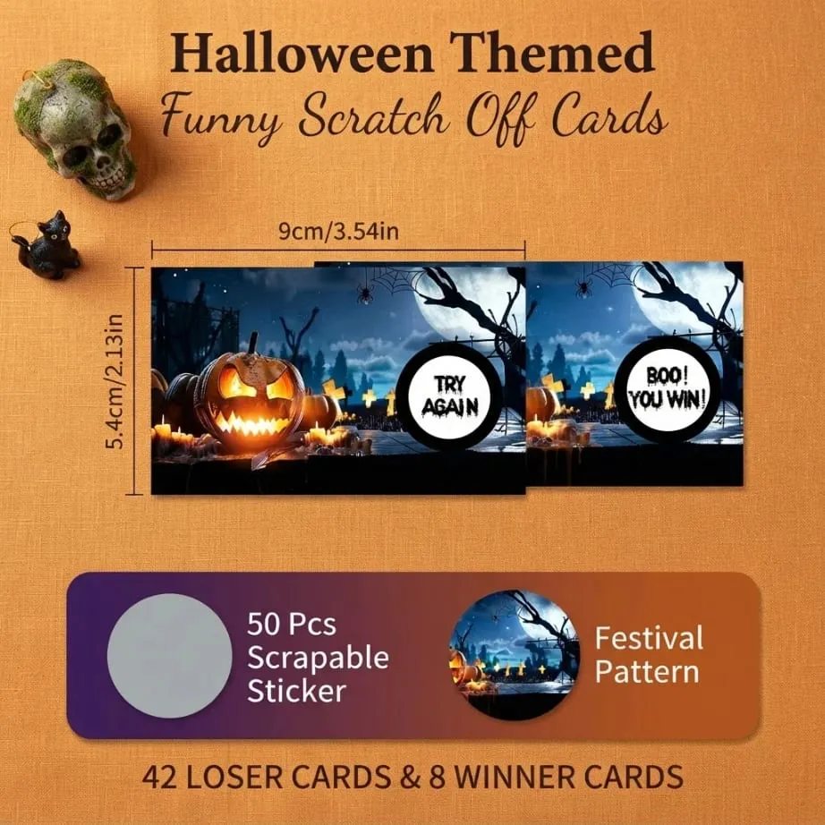 50pcs Halloween scratch-off cards—scratch to win and unlock prizes; perfect for Halloween-themed interactive activities. — image 3
