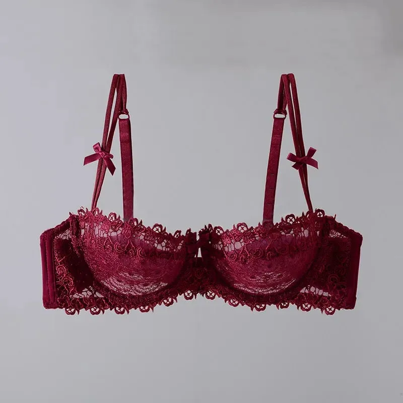 Women New Fashion Sweet Spicy Lace Lingerie Set Ultra Thin Half Cup Push Up Bra Soft Underwire Comfortable Top