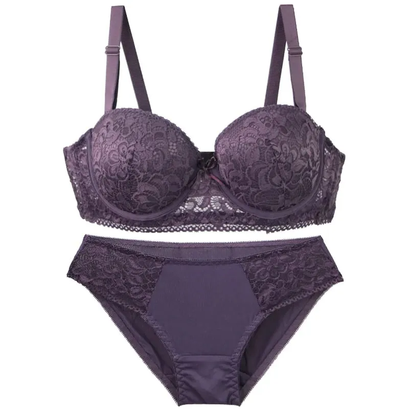 Bra Underwire Rajutan Bunga Baru 2025 untuk Wanita Pakaian Dalam Cup BC Renda Tali Dapat Disesuaikan Pakaian Dalam Empuk Minimizer Push Up — image 4