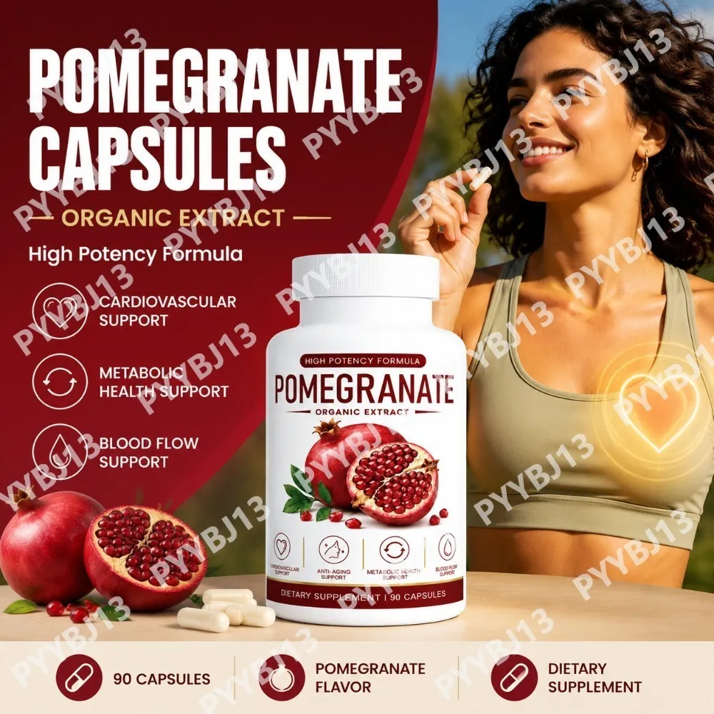 Pomegranate Extract Capsules with Grape Seed Green Tea Hawthorn Beetroot Vitamins C & E Daily Antioxidant Support 90 Count — image 1
