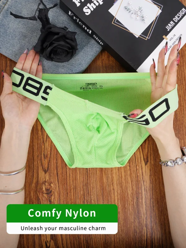 Cuecas masculinas de mistura de nylon, cuecas respiráveis com letras de chifre em relevo, cintura elástica larga, cor fluorescente, roupa íntima sexy — image 3