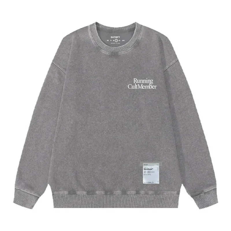 outdoor Self-Adhesive SATISFY Print Sweatshirt Round neck Jacket Street Style Loose Fit Long Sleeve Warmth for Young Men And Wo
