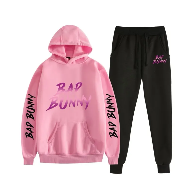 Harajuku Comfortable bad bunny Print Sweatshirt Sweatpants Suit Women's Hoodies+ Trousers Suit Boys/Girls 2 Piece Set Clothes — image 24