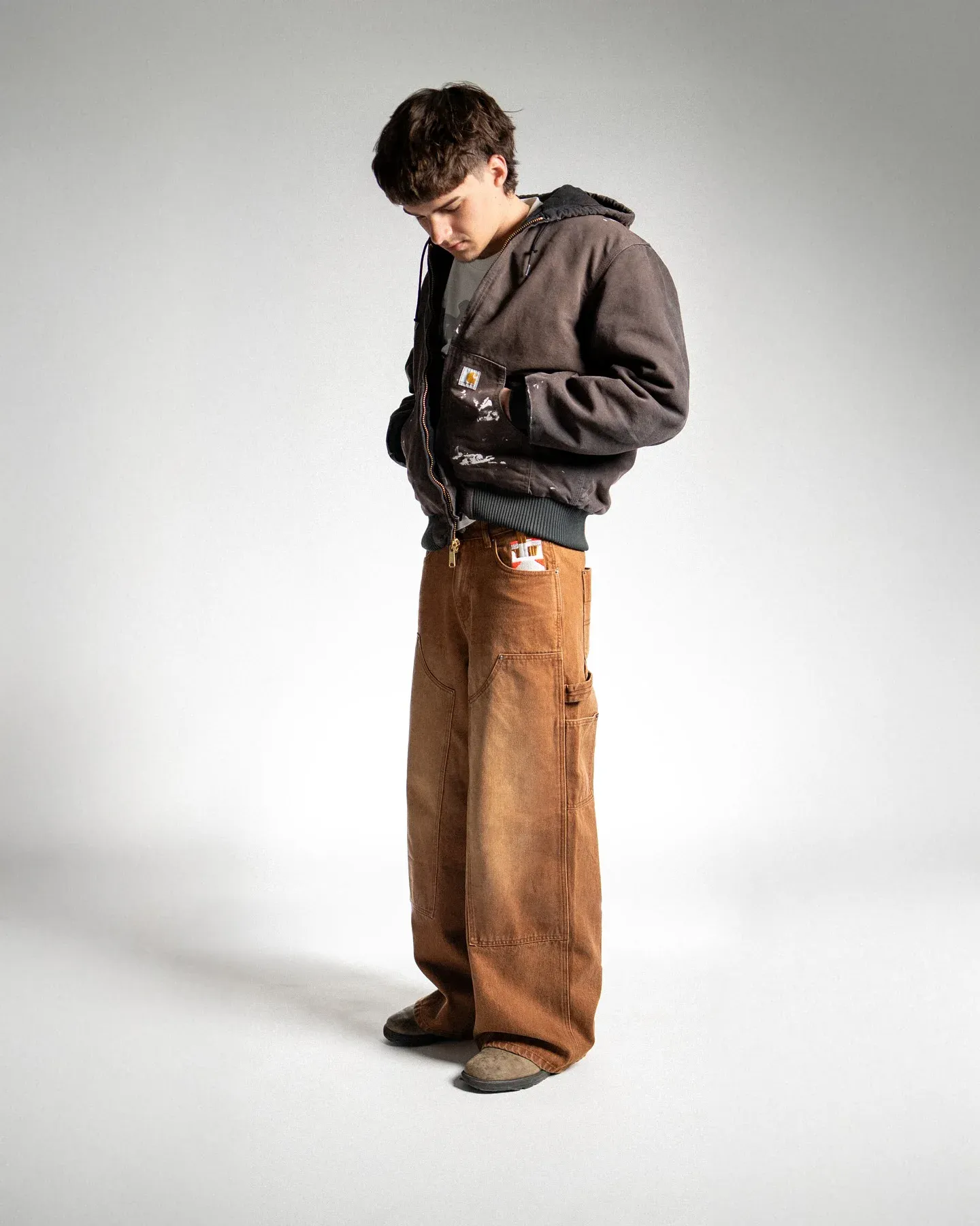 Jean de charpentier marron pour hommes et femmes, Streetwear décontracté, poches lourdes brodées, jambes larges, pantalon à la mode, coupe ample et douce, Y2K