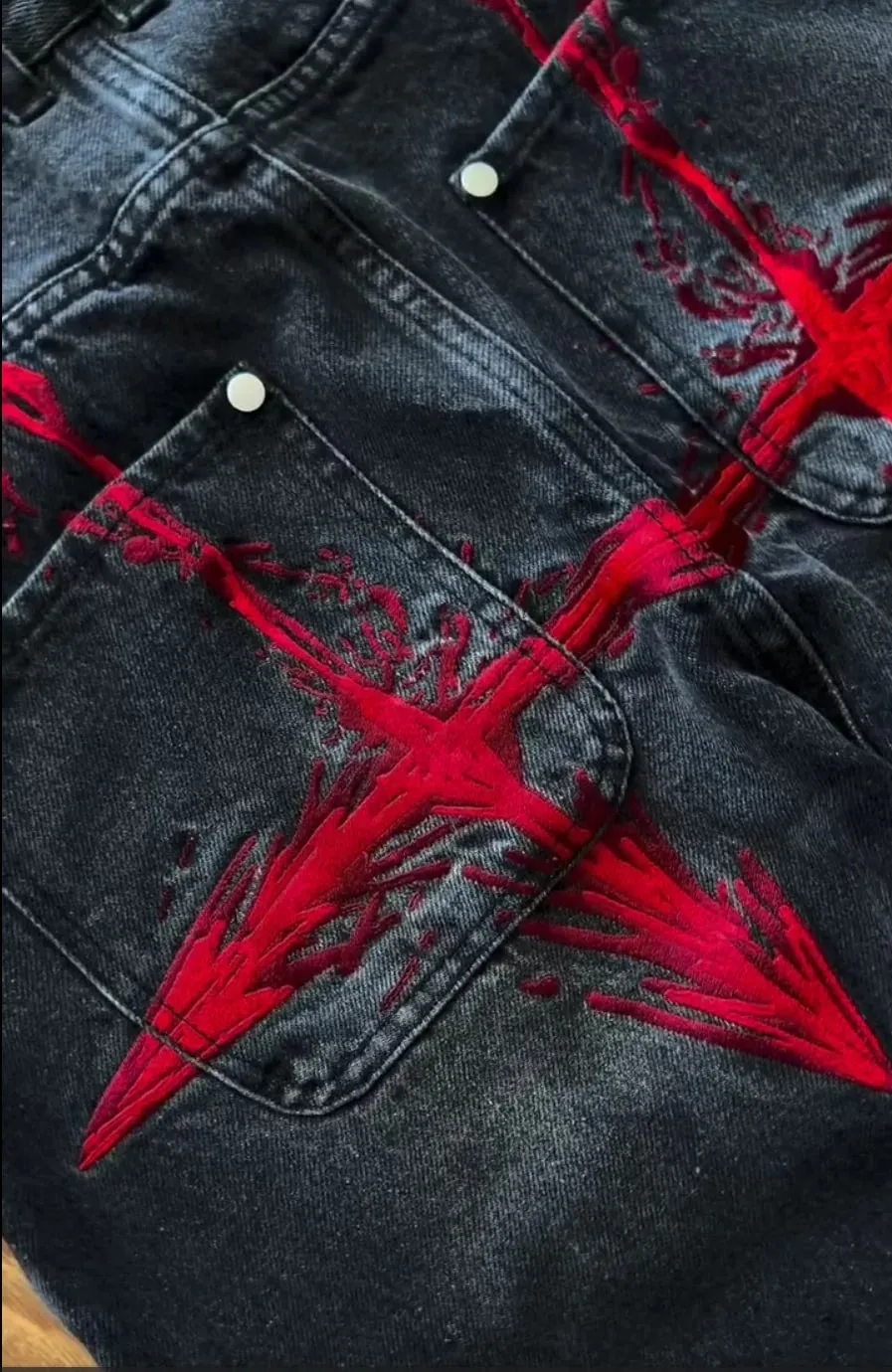 Y2K Vintage Loose Denim Pants Black Japan Cartoon Pattern Embroidered Jeans Women Wide Leg High Waist Streetwear Men Jeans — image 4