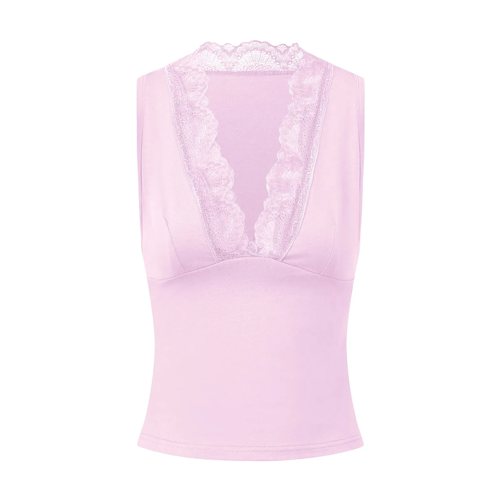 Women Summer Lace Splice Sexy Sling Sleeveless Tanks Tops Fashion Deep V Neck Elegant Casual Slim Camisole Vest Streetwear — image 8
