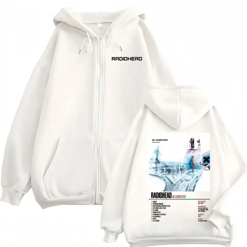 Radiohead Music Album Poster Graphic Zipper Hoodie Men's Women's Fashion Rock Zip Up Pullovers High Quality Fleece Sweatshirts — image 3