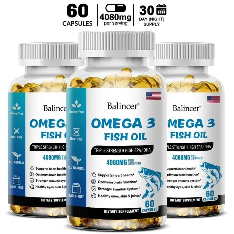 Balincer Wild Caught Omega 3 Capsule molli di olio di pesce - Tripla potenza EPA elevato 1200 mg DHA 900 mg Integratore alimentare senza glutine non OGM — image 10