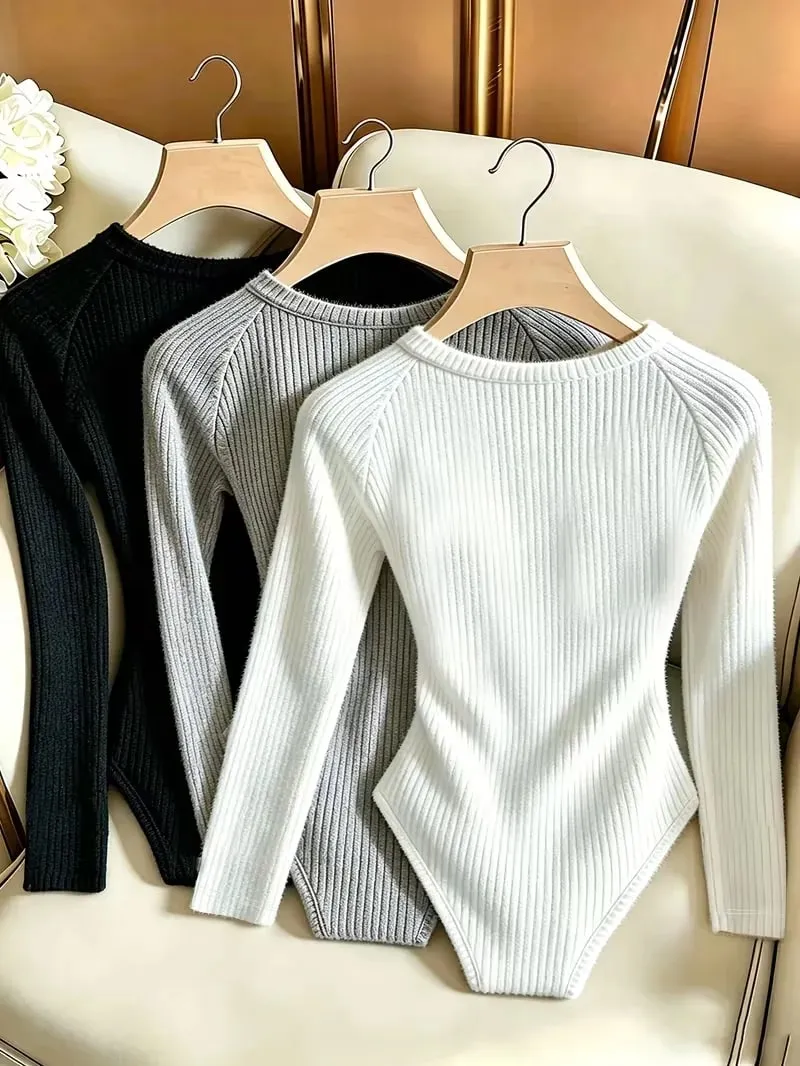 Y2K Ladies Rib Knit Halter Bodysuits 3 Pack Criss Cross Front Hollow Out Contrast Binding Sleeveless Stretchy Skinny Basic Layer — image 2