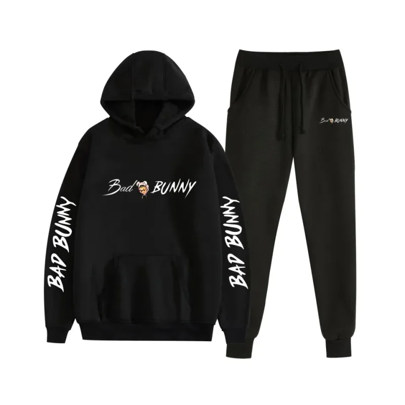 Harajuku Comfortable bad bunny Print Sweatshirt Sweatpants Suit Women's Hoodies+ Trousers Suit Boys/Girls 2 Piece Set Clothes — image 39