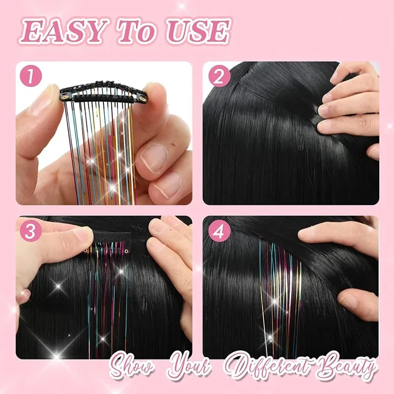 12Pcs Clip Hair Tinsel Clip in Glitter Tinsel Hair Extensions Synthetic Heat Resistant Shiny Sparkle Hair Tinsel for Women Girls — image 5