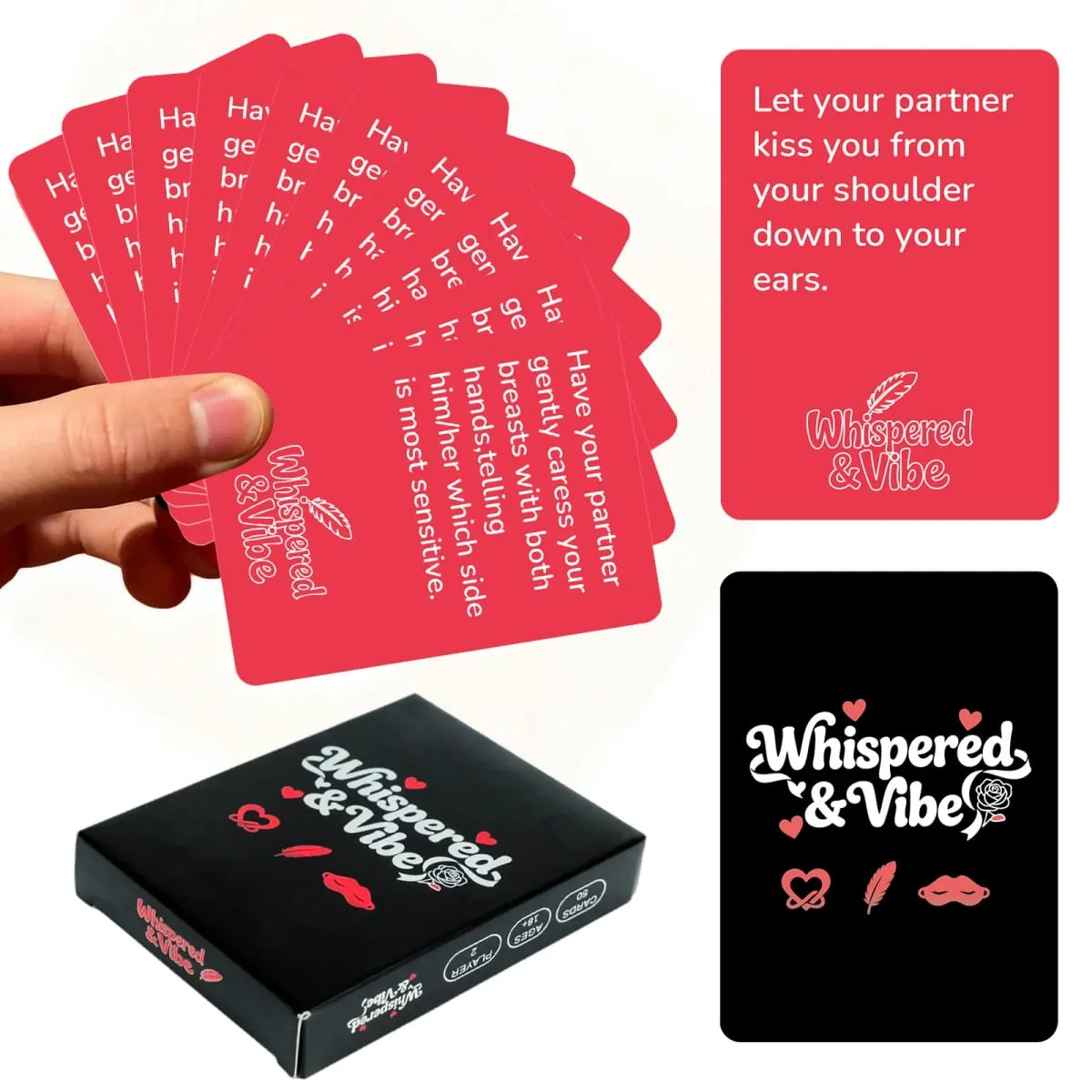 Whispered & Vibe Couple Reconnection Cards 9*6.7cm- 50 Romantic Foreplay Challenges & Intimacy Building Games for Adults — image 1
