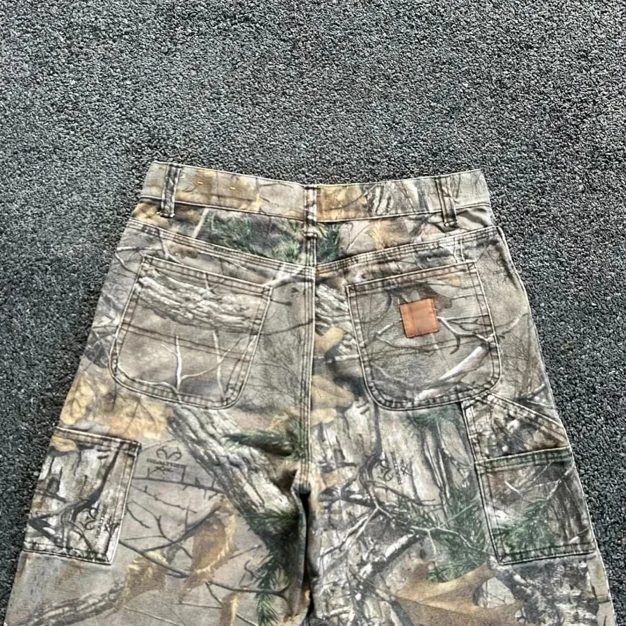 Men's Tree Branch Camouflage Jeans American Style Y2K Wide Leg Retro Loose Fashion Trend Street Straight Jeans Camo Pants Y2K