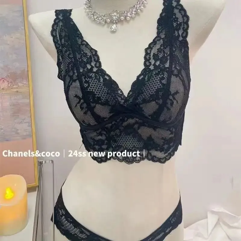 French Lace Lingerie Gathered Without Steel Rims White Inner Layer Layered Camisole Vest Bra Set Without Buttons Gather Toge — image 7