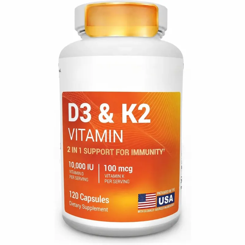 D3 K2 MK-7 Vitamin Supplement Capsules with Magnesium Zinc B6 and MCT Powder 120 Count Adult Daily Wellness Support