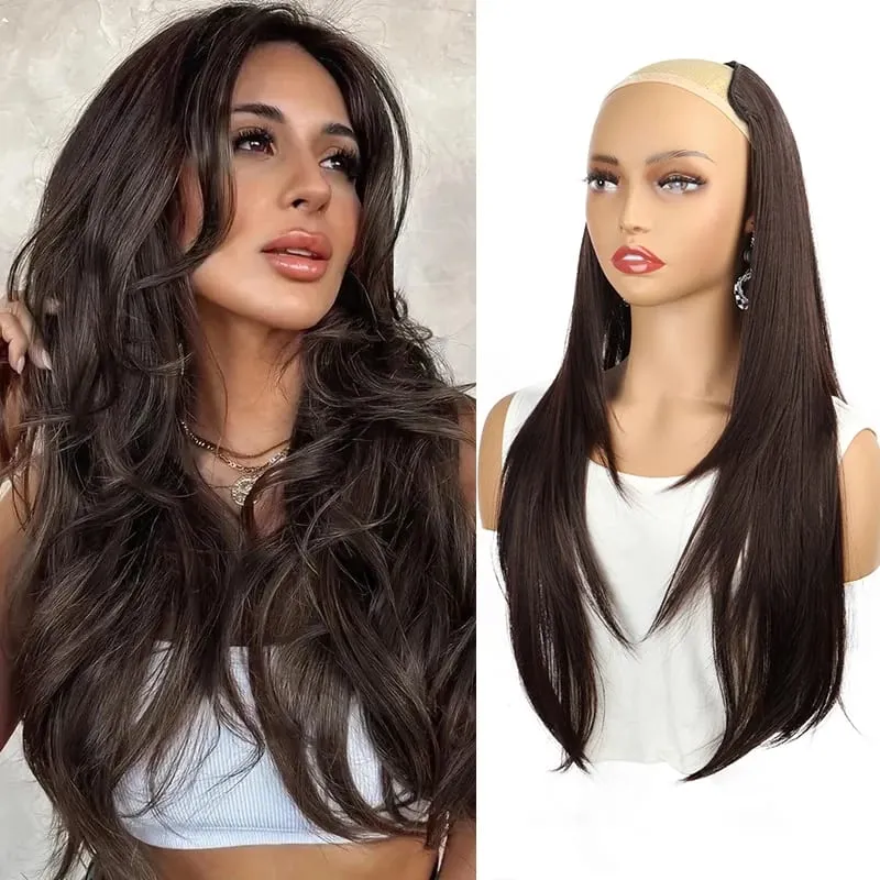 22Inch Synthetic Long Straight V-Shaped Layered Clip-In Hair Extensions for Women Invisible Seamless Hairpiece for Women — image 10