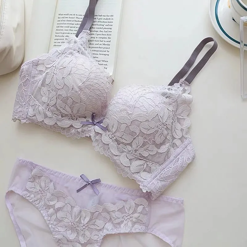 Women's Japanese Style Bra & Panty Set Luxury Lace Push Up Small Bust Support Adjustable Comfort No Gap Wirefree Free Shipping — image 12