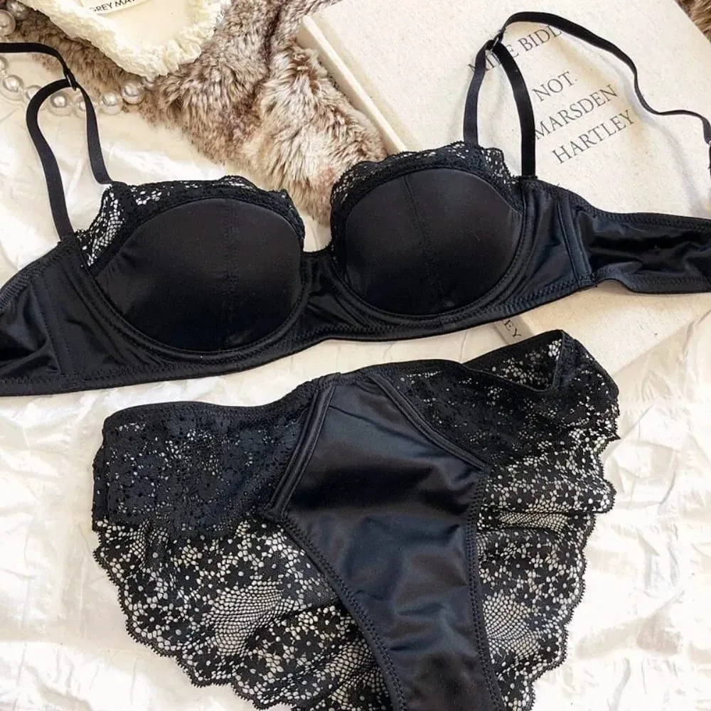 Ladies French Half Cup Lingerie Set Soft Underwire Push‑Up Manipis na Strap Summer Manipis Magaan na Underwear Bra 32-38AB — image 6
