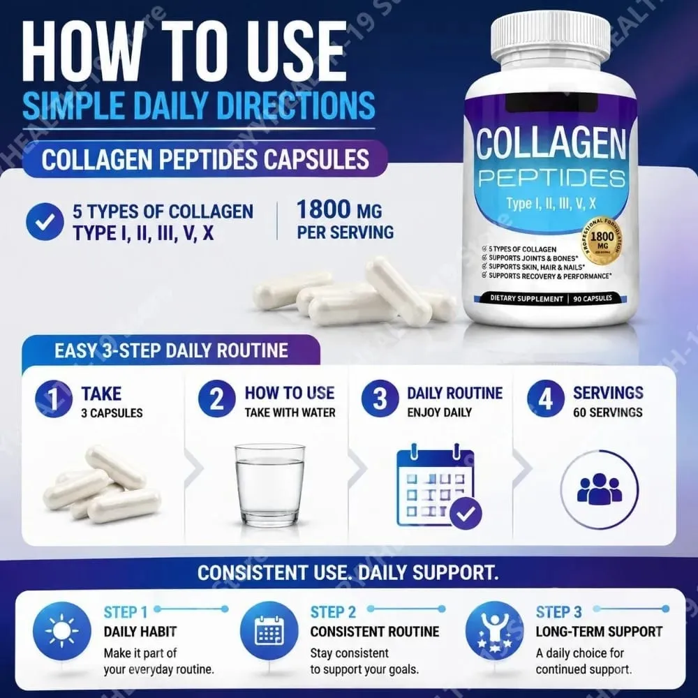 Collagen Peptides Capsules with 5 Types of Collagen for Joints Bones Skin Hair & Nails Wellness Support Adults 90 Capsules — image 5
