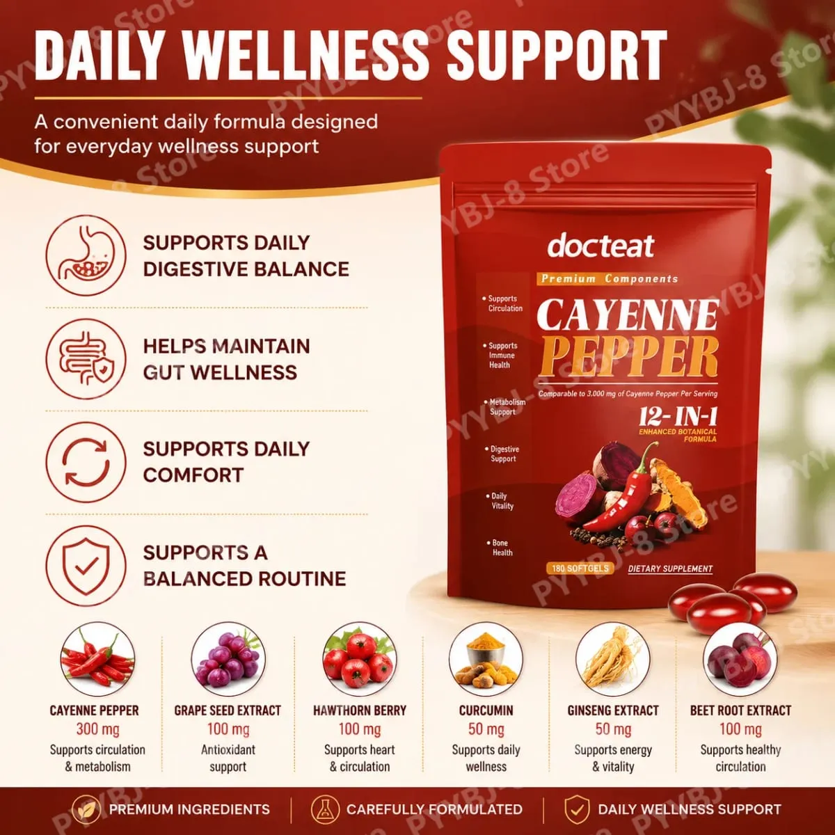 Cayenne Pepper Softgels with Chili Pepper Seed Oil Berberine and Vitamin E Support Normal Digestive Etabolism & Immune Health