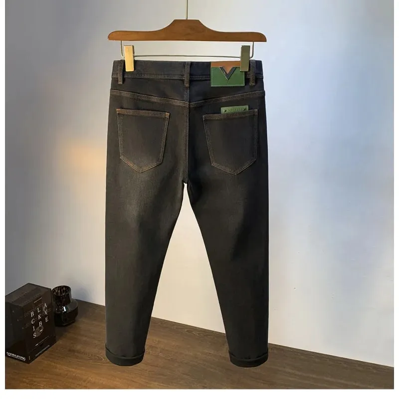 Light luxury high-end fashionable jeans for men in autumn 2025 thick and trendy casual slim fit elastic denim small leg pants — image 6