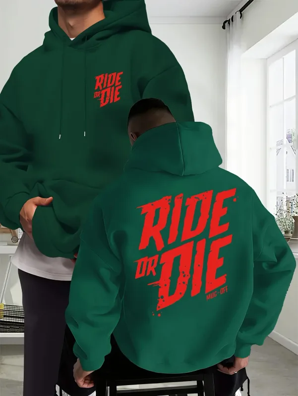 Men's Biker Hoodie Ride Or Die Letter Graphic Back Print Oversized Sweatshirt Motorcycle Streetwear Autumn Winter — image 5