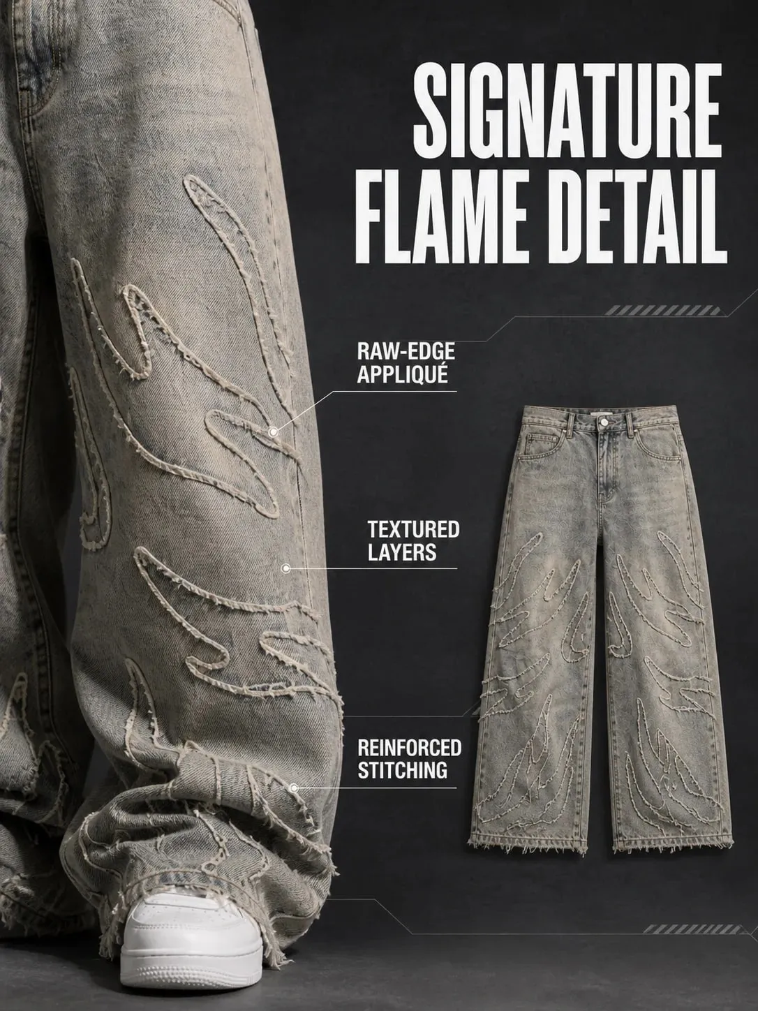 Streetwear Black Denim Wide Leg Jeans Featuring Oversized Letter Embroidery and Distressed Baggy Jeans Fit Gothic Hip Hop Pants — image 6