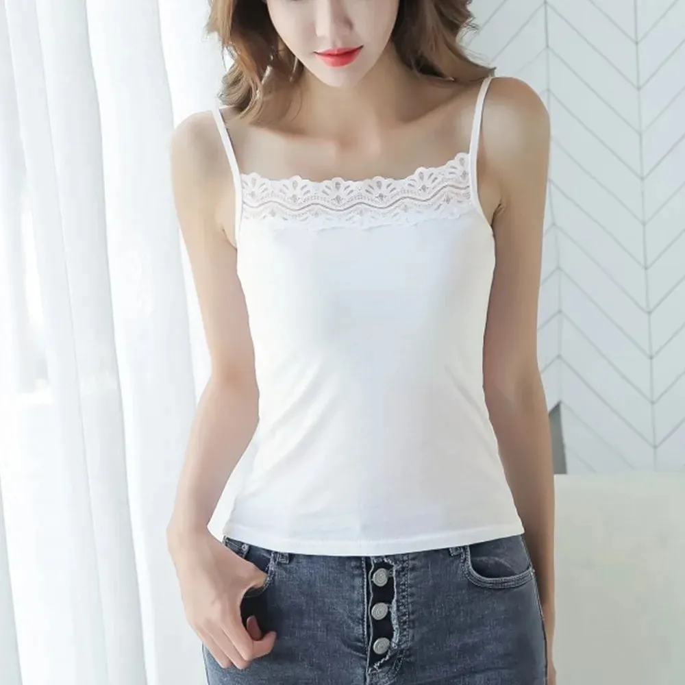 Casual Spaghetti Strap Summer Tank Tops With Lace Slim Cami Top Shirt Sport Underwear Vest Corset for Women — image 9