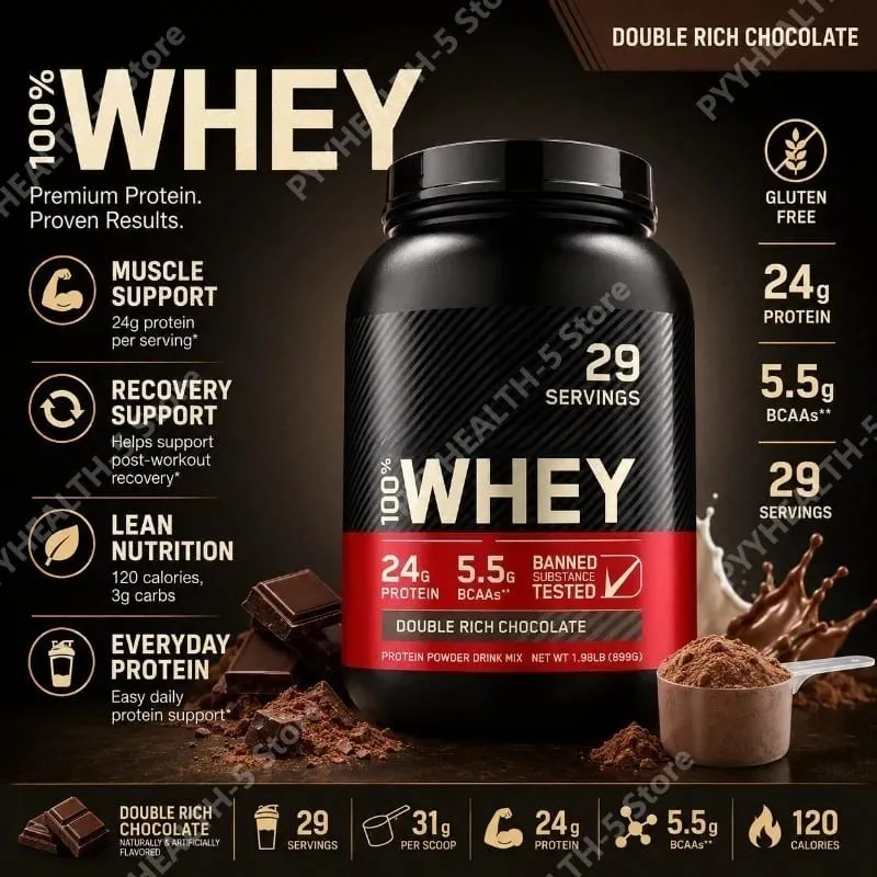 Whey Protein Powder Double Rich Chocolate 24g Protein Muscle Recovery Fitness Nutrition Support Gluten Free 899g 29 Servings — image 2