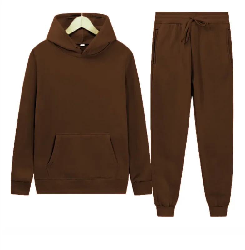 Men's Autumn/Winter New Solid Color Hoodie + Pants Two-Piece Set, Stylish Casual Sports Suit with Custom Printed Logo — image 17