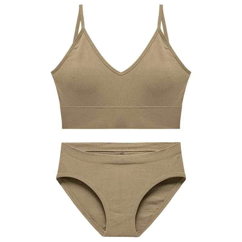 Women's Seamless Ribbed Bra and Panty Set 2 Piece Spaghetti Strap Crop Top High Stretch Lingerie Set with Removable Pads — image 13