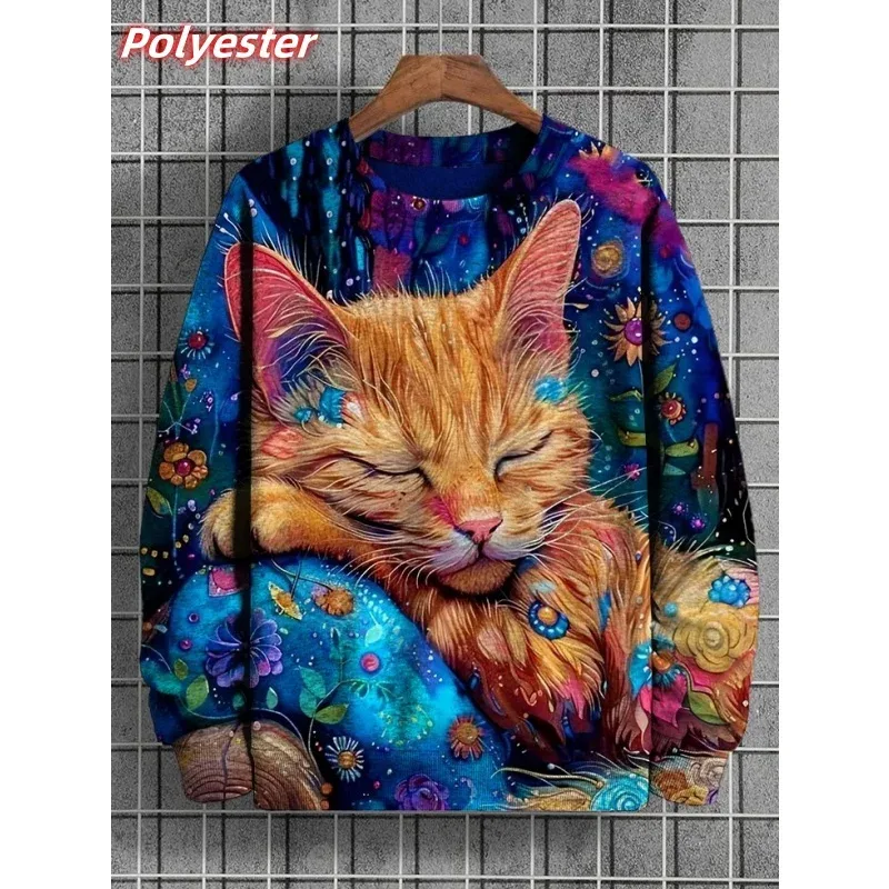 Cat Sushi Pattern Hoodie For Men Cute Animals 3D Printed Pullover Autumn Long Sleeve Loose Round Neck Hoodies Sweatshirt Tops — image 2
