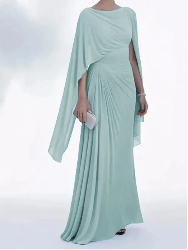 Elegant High Waist Solid Color Banquet Dress Lady Leisure Irregular Long Sleeve Dress Sexy Slash Collar Pleat Slim Evening Dress — image 9