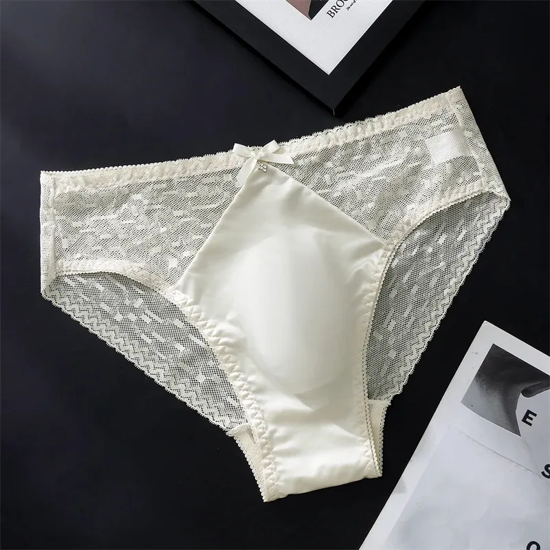 Sexy men's underwear Mesh lace cueca satin splicing sissy cuecas masculino naked feel calzoncillos hombre adults 18 plus size