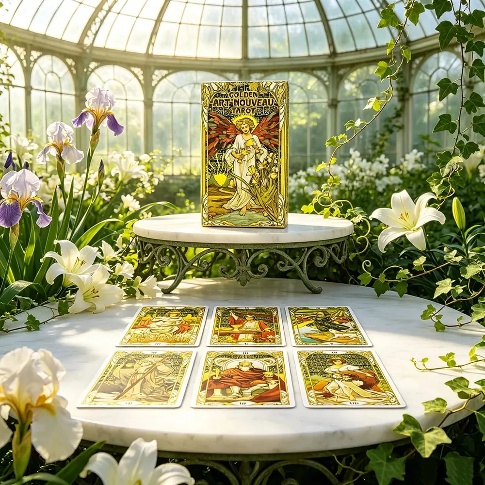 Golden Art Nouveau Tarot Cards Deck 78 Tarot Cards Meditation Divination Cards Game Board Games for Beginners & Collectors — image 3