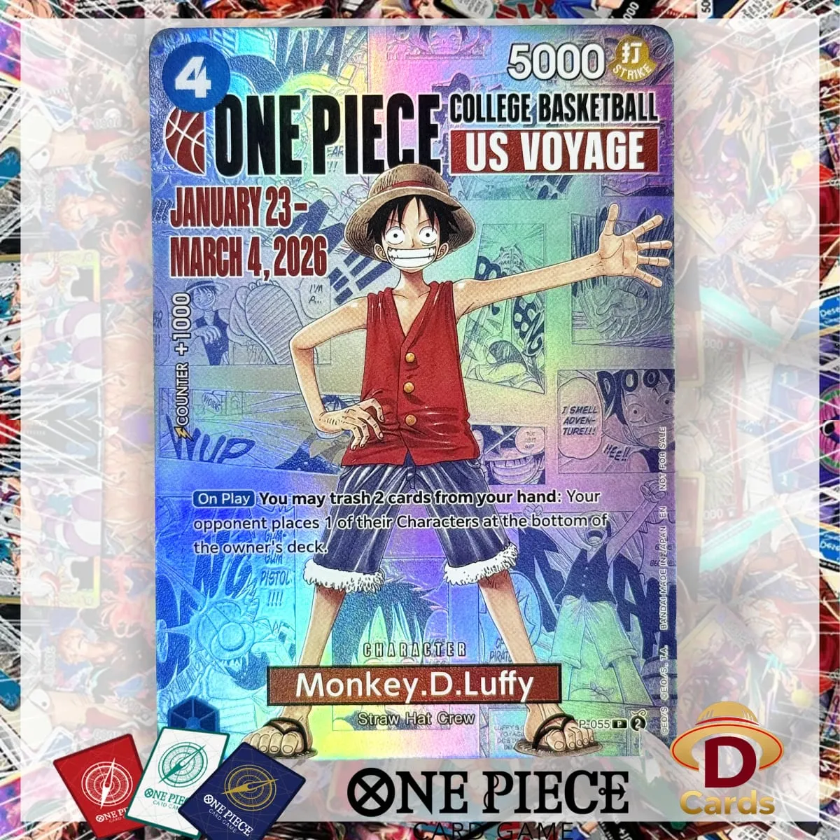 One Piece US College Basketball Luffy Promo Card Straw Hat Crew Anime Collectibles Replica High Quality Cards Foil Texture Card — image 1