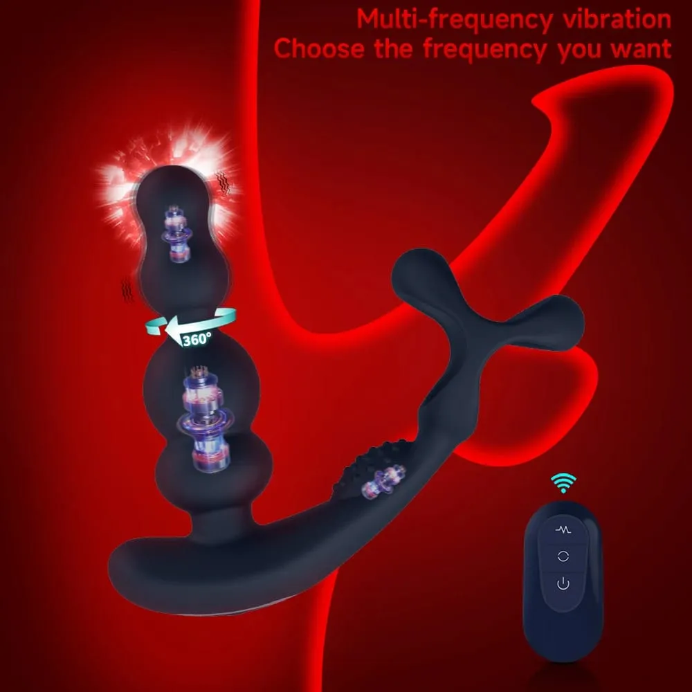 360° Rotating Anal Beads Prostate Massager with Cock Ring Remote Control Vibrating Butt Plug - Adult Toy for Men — image 2