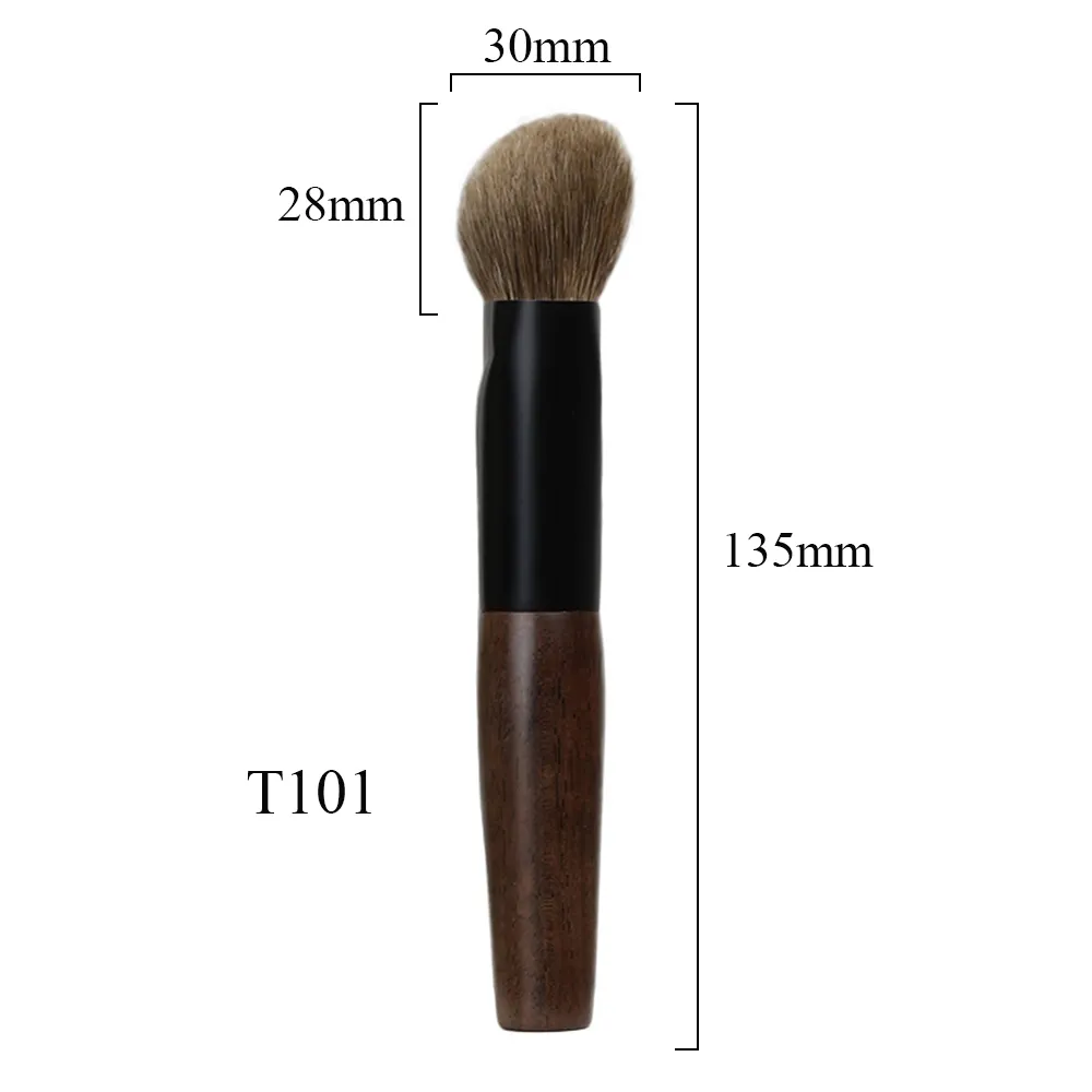 T101 Professional แปรงแต่งหน้าทำด้วยมือผมแพะธรรมชาติเอียงแปรงสั้น Ebony ไม้ Handle Make Up Brush — image 6