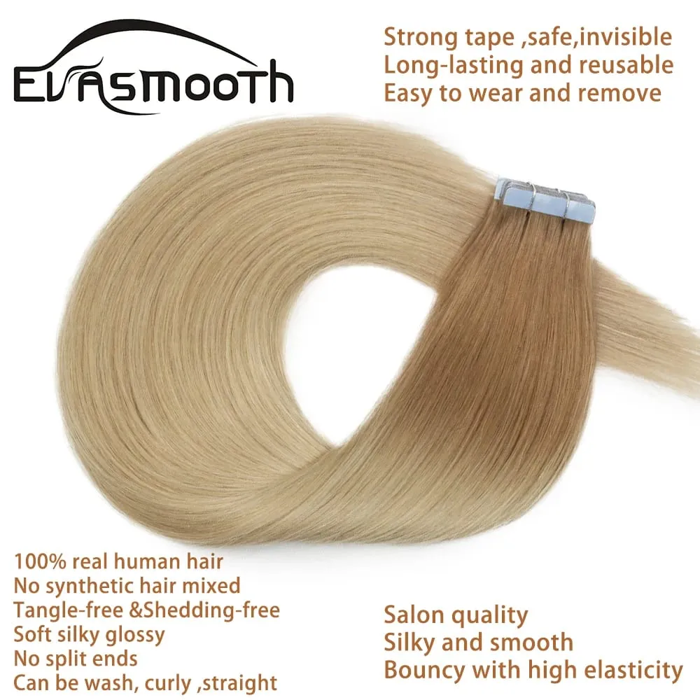 20pcs Women Natural Tape in Human Hair Extensions Remy Hair Adhesive Invisible Skin Weft Hair Straight Human Hair Extensions