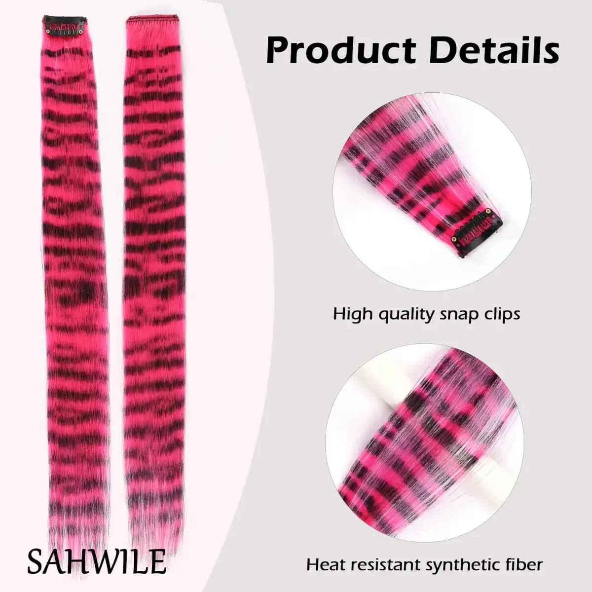Synthetic Clip in Striped Hair Extensions Clip in Leopard Print Hairpieces Colorful hairpieces for women girls Christmas — image 2