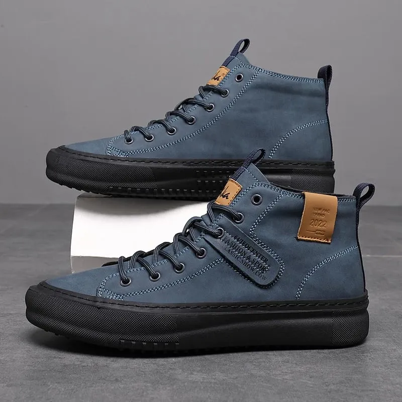 Men's New Business Casual Shoes Thick-Soled Height-Increasing Shoes Lightweight Mid-Top Solid Color Trendy Comfortable Uniform Formal Men's High-Top Shoes