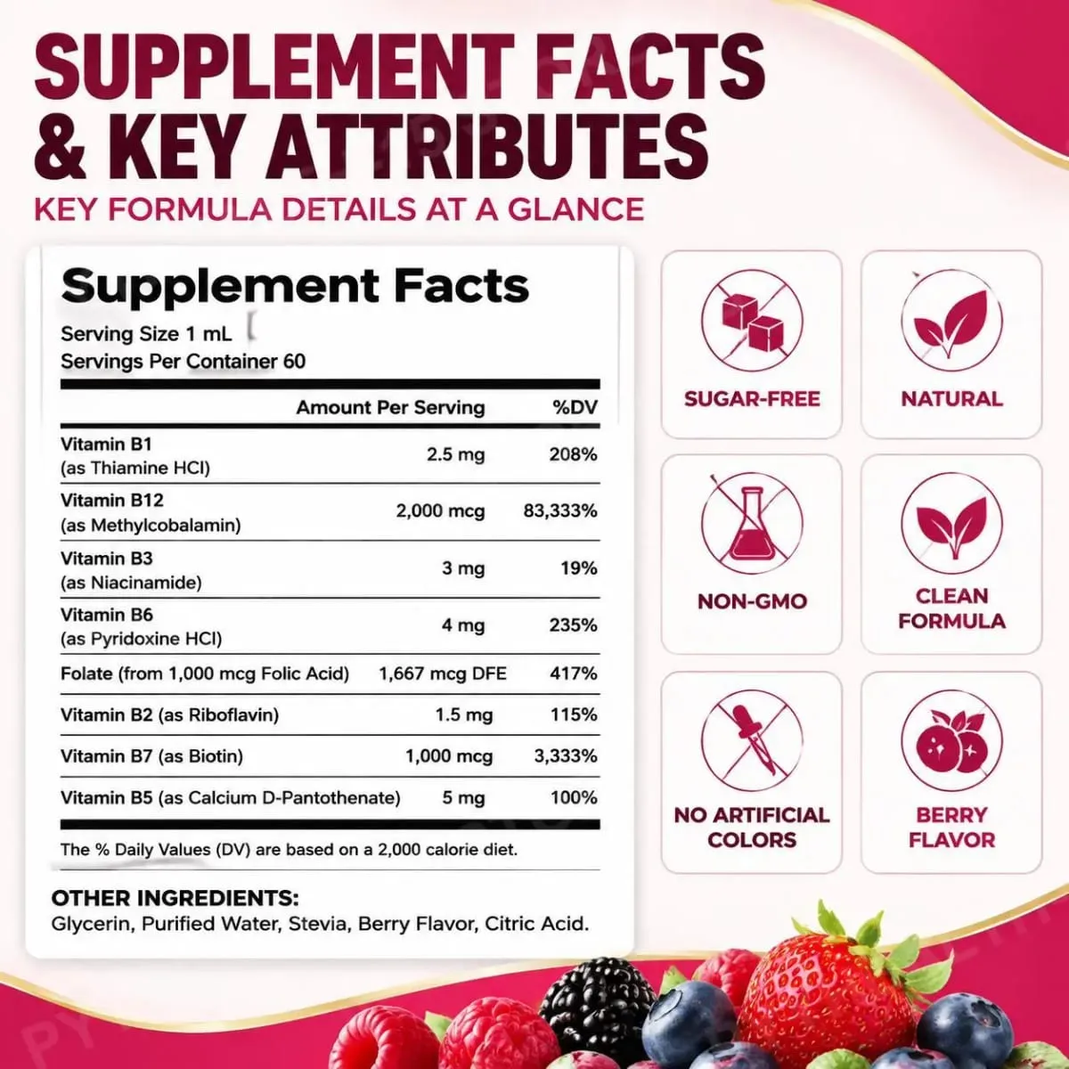 Lenm Vitamin B12 B-Complex Liquid Drops 8-in-1 Supports Nervous System Immune Health and Daily Energy 60 ML Sugar-Free Non-GMO — image 2