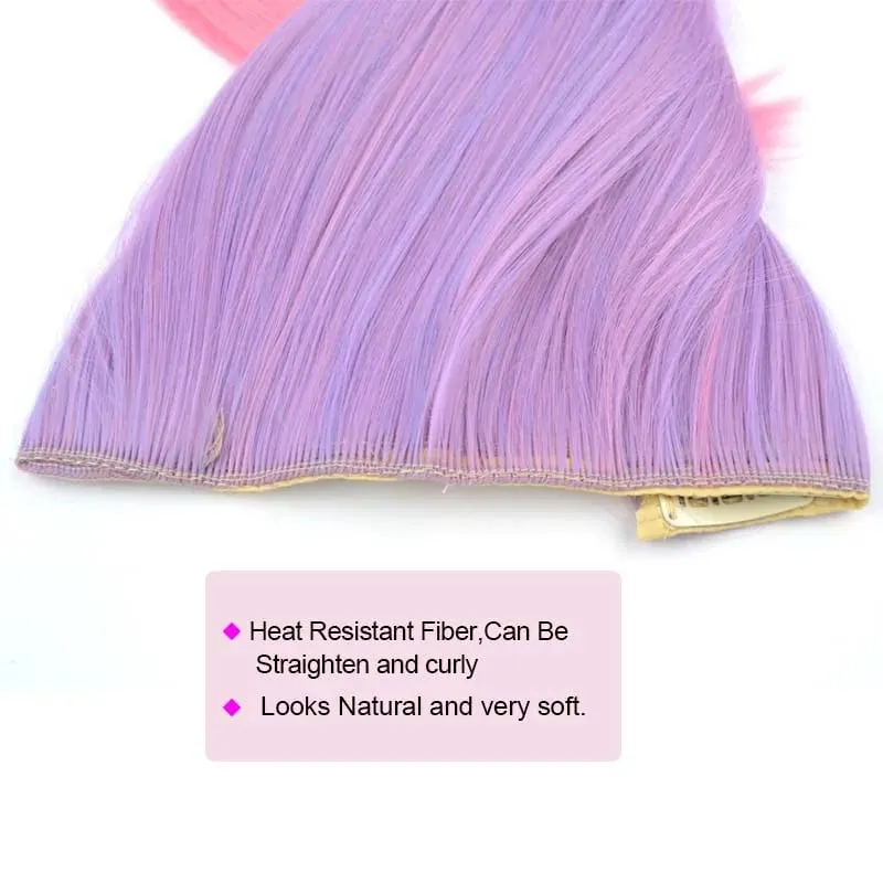 Zolin Straight Hair Clip In Hair Extension Rainbow Colorful Ombre Color One Piece With 5Clips Synthetic Cosplay Hairpieces — image 6