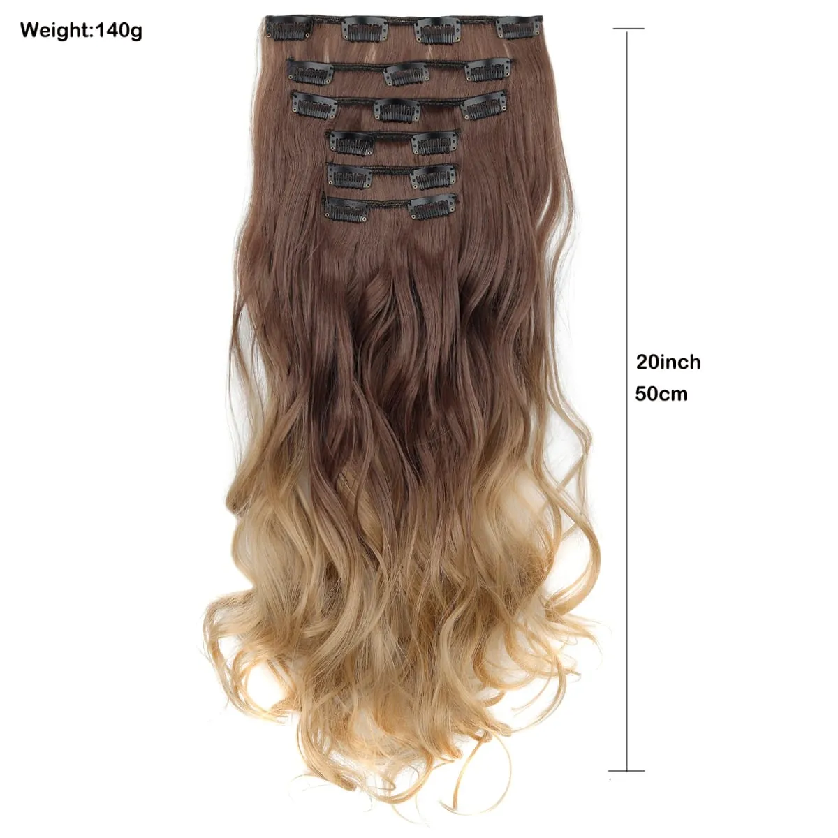 Clip in Hair Extensions 6PCS Hairpiece 20Inch Long Wavy Synthetic Thick Double Weft Hair for Women Gradient Color Daily Use